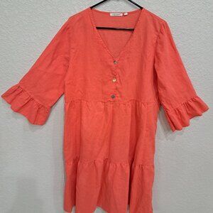 Cristina Vergani Lagenlook Midi Dress Women’s Size L Linen‎ Blend Bell Sleeves